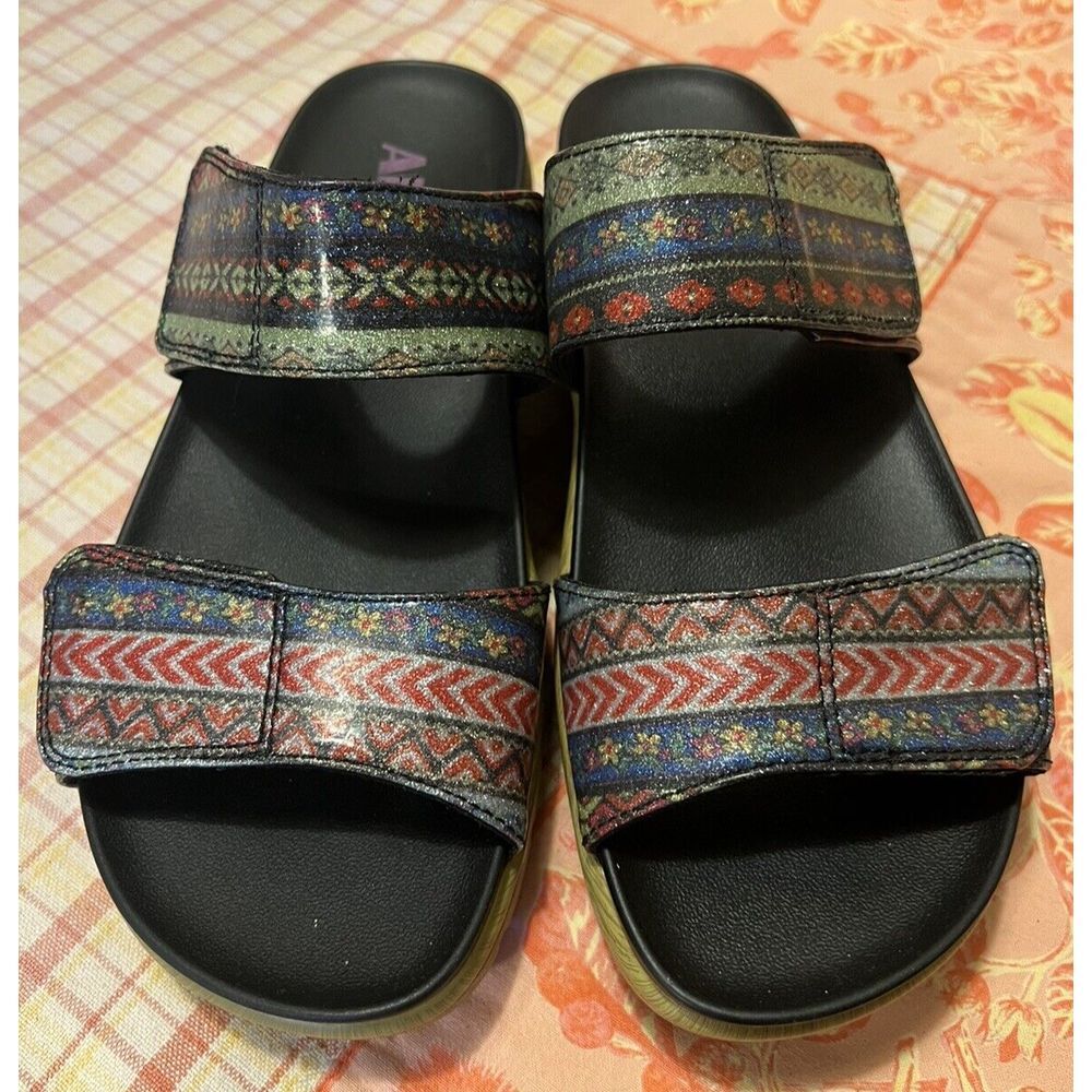 Alegria Len 592X Sparkly Boho Floral Slides Platform Patent Leather EU 36/US 5.5